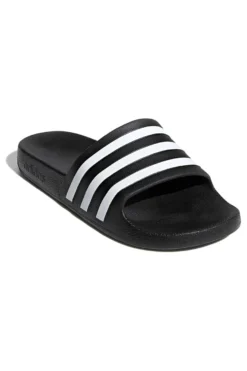 Adidas Adilette Aqua Schwarze Pantoletten mit weißen Bändern