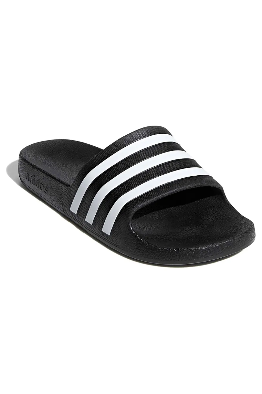 Adidas Adilette Aqua Schwarze Pantoletten mit weißen Bändern