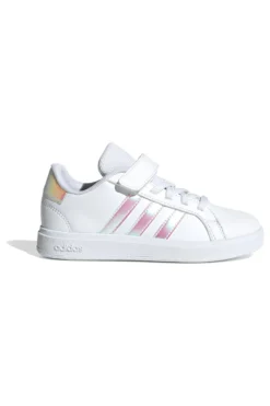 Adidas Grand Court 2.0 EL C – Weiße Sneakers mit schillernden Streifen und Klettverschluss