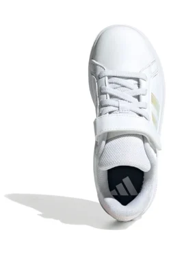Adidas Grand Court 2.0 EL C – Weiße Sneakers mit schillernden Streifen und Klettverschluss