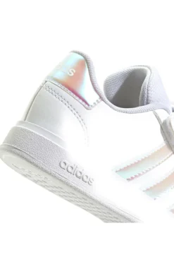 Adidas Grand Court 2.0 EL C – Weiße Sneakers mit schillernden Streifen und Klettverschluss