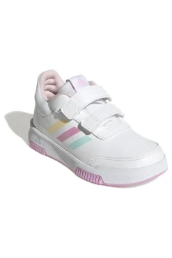 Adidas Tensaur Sport 2 CF K weiße Schuhe mit pastellfarbenen Details und Klettverschluss