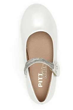 Ballerine Bianco Perlato Con Strass e Applicazione Floreale Pitt Kids 392451