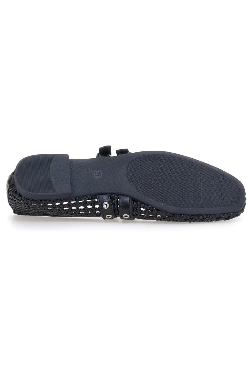 Ballerine nere intrecciate con fibbie The First IDE12 da Donna