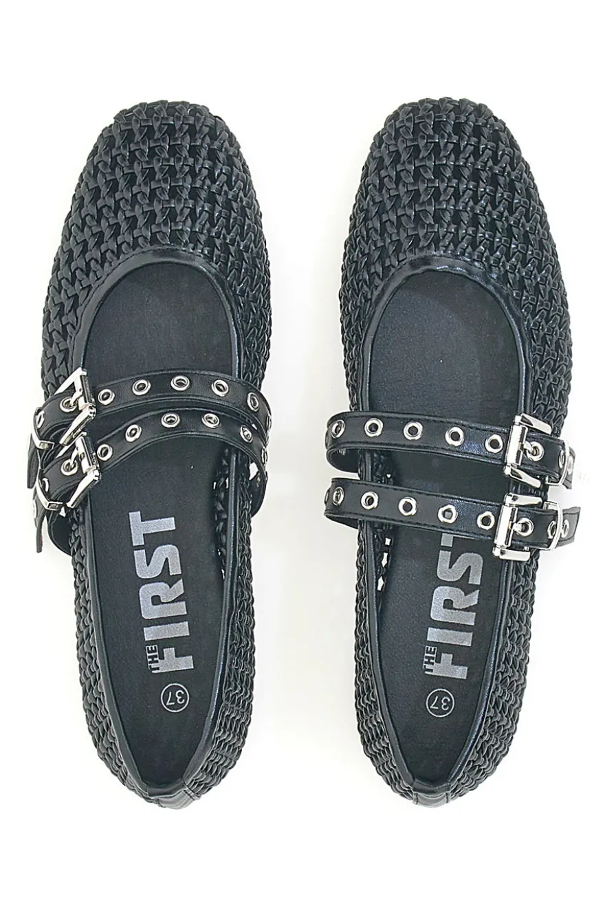 Ballerine nere intrecciate con fibbie The First IDE12 da Donna