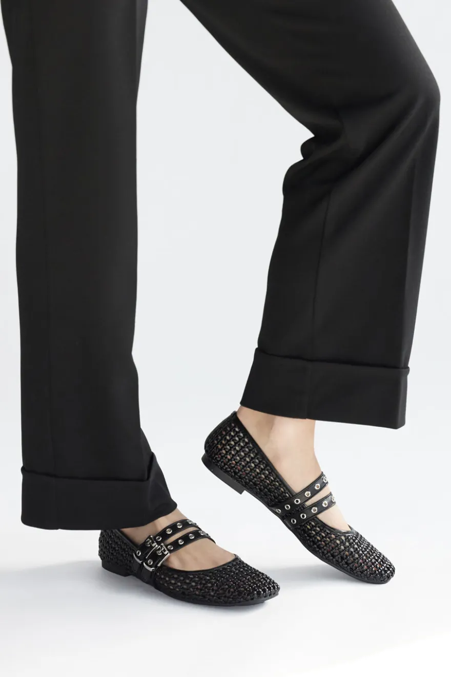 Ballerine nere intrecciate con fibbie The First IDE12 da Donna
