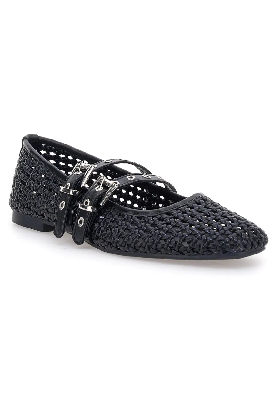 Ballerine nere intrecciate con fibbie The First IDE12 da Donna
