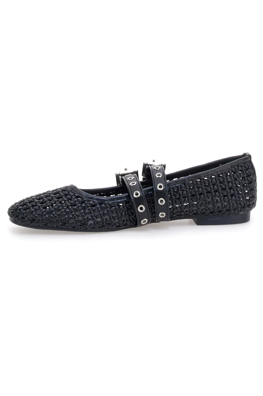 Ballerine nere intrecciate con fibbie The First IDE12 da Donna