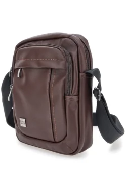 BASILE BS522-4 Schwarze Schultertasche in Ghost Brown mit Kontrastnähten