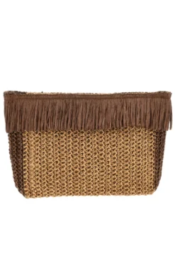 Basile CLASS BA27401 Braun gewebte Fransen Strand Clutch Tasche
