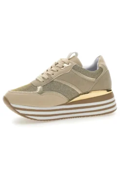 Beige Schnürschuhe mit Plateau und Obermaterial mit Glitzer CAFE‘ COST H1506049