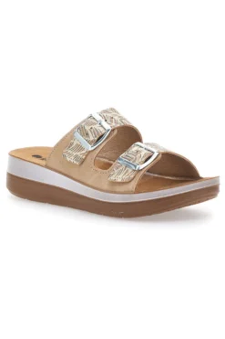 Beige Slipper mit Muster und Doppelschnalle INBLU 19 TF für Damen | Pittarello