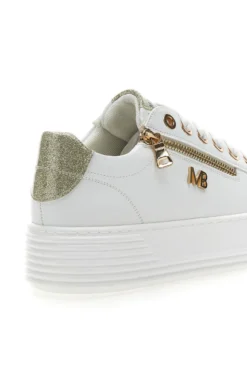Beige Sneakers mit goldenen Glitzerdetails und Reißverschluss Mariella Burani 51031