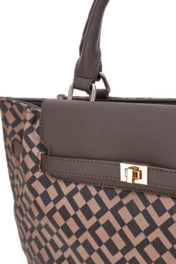 Borsa a mano marrone con stampa geometrica Lancetti LL25W-107-1