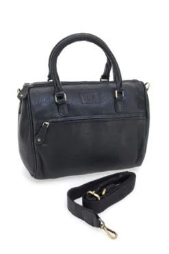 Borsa a mano nera in vera pelle artigianale con tracolla Basile BA3674DX