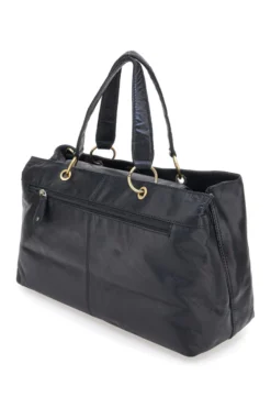 Borsa a mano nera in vera pelle con doppi manici e tracolla removibile Basile BA3672TI