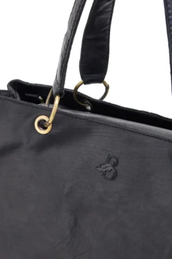 Borsa a mano nera in vera pelle con doppi manici e tracolla removibile Basile BA3672TI