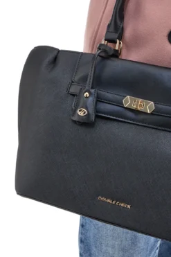 Borsa a Spalla Nera con dettagli Dorati e Manico Double Check 18248-2