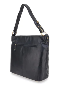 Borsa a spalla nera in vera pelle artigianale con zip Basile BA3665TI