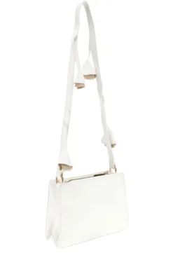Borsa a Tracolla Bianca con Logo Dorato e Tracolla con Fiori Lancetti LL26S-106-2