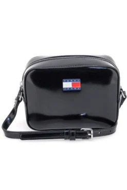 Borsa a tracolla nera effetto lucido Tommy Camera Bag