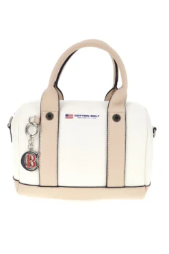 Borsa bianca inserti beige manici doppi Cotton belt 19,045,B028