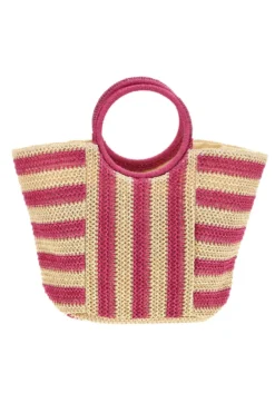 Borsa mare beige e fucsia intrecciata Basile BA27408