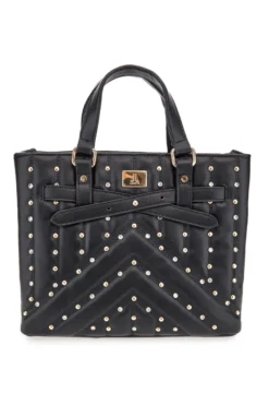 Borsa nera con borchie e tracolla removibile Lancetti CLASH