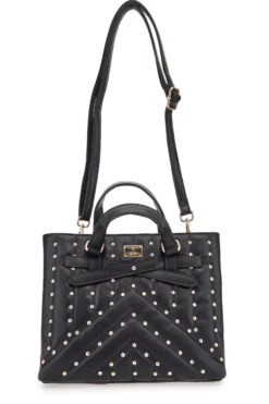 Borsa nera con borchie e tracolla removibile Lancetti CLASH