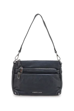 Borsa nera con manico corto e tracolla inclusi First Lady SL 18852