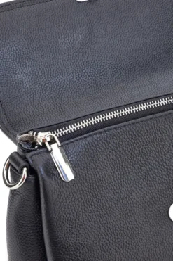 Borsa nera in vera pelle con manico corto e tracolla First Lady SL 68870