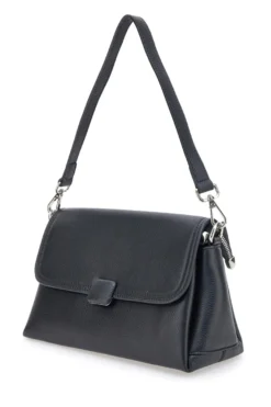 Borsa nera in vera pelle con manico corto e tracolla First Lady SL 68870