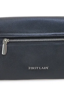 Borsa nera in vera pelle con manico corto e tracolla First Lady SL 68870