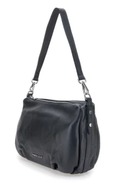 Borsa nera in vera pelle con manico corto e tracolla removibili First Lady SL 58809