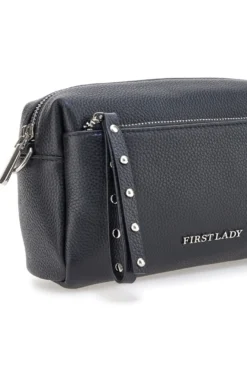 Borsa nera in vera pelle con tracolla e tasche interne First Lady SL 99138