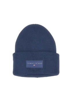 Cappello beanie blu in maglia con logo Tommy Jeans Linear Beanie