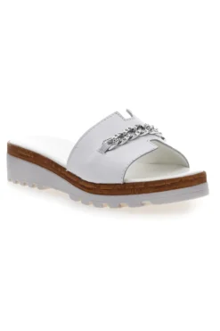 Ciabatta Bianca con Fascia in Pelle e Catena Decorativa PITTARELLO 333170811