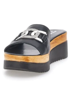 Ciabatta Nera con Fascia in Pelle e Platform Effetto Sughero PITTARELLO LOVE 34567409