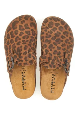 Ciabatte animalier con fibbia in vera pelle Tierra 335A013PR