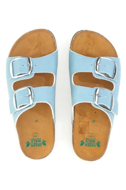 Ciabatte azzurre doppia fibbia sottopiede in pelle suola antiscivolo Pittarello Green walk 335CF20630SR