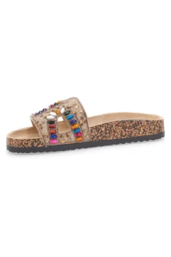 Ciabatte beige con applicazioni multicolor Prima Riga 14219