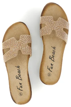Ciabatte beige con brillantini Fun beach 18103