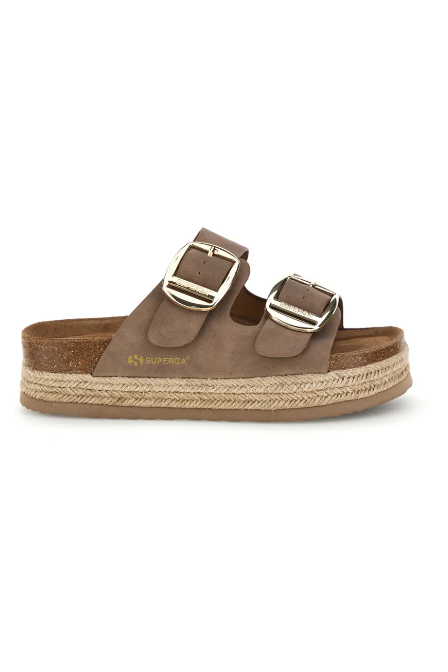 Ciabatte beige con doppia fascia regolabile e suola platform Superga S11T228.