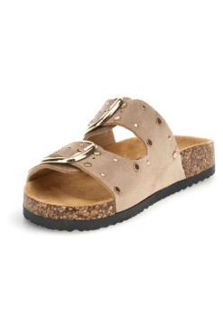 Ciabatte beige con fibbie e borchie Me & Me 15616