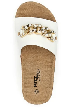 Ciabatte Bianche Con Catenina Oro Pitt Kids 14450