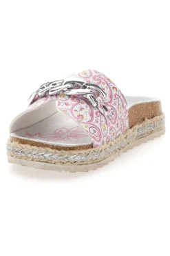 Ciabatte bianche con fantasia rosa e catena decorativa Pitt Kids 14506