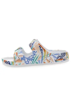 Ciabatte bianche fantasia tropicale con doppio cinturino 2T2L HM06