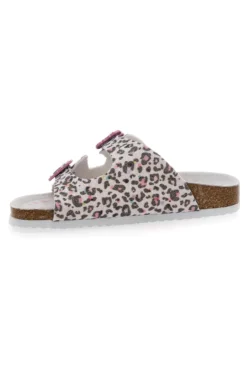 Ciabatte Bianche Leopardate con Dettagli Rosa Pitt Kids 14459
