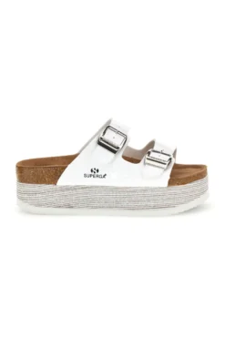 Ciabatte bianche lucide con doppia fibbia Superga S11U009