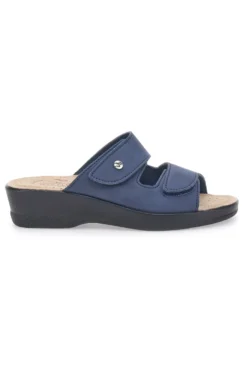 Ciabatte Blu con Doppia Fascia con Velcro e Suola in Pelle FLY FLOT 63J86CE